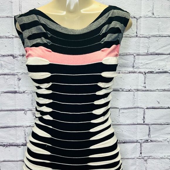 Ted Baker London Womens Black Multi Accordion Striped Knit Bodycon Dress Size 2 - Picture 3 of 8